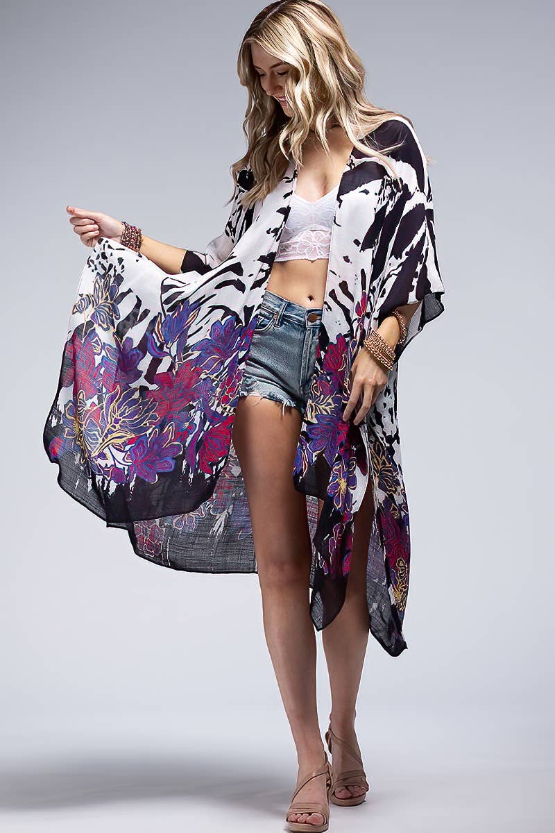 MONOTONE & SPLASH FLOWER KIMONO