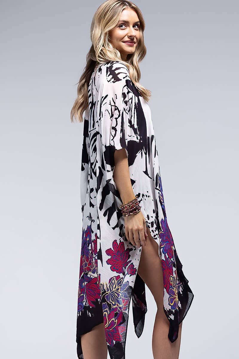 MONOTONE & SPLASH FLOWER KIMONO