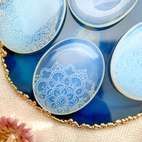Etched Opalite Crystal Worry Stone - Assorted Mandalas