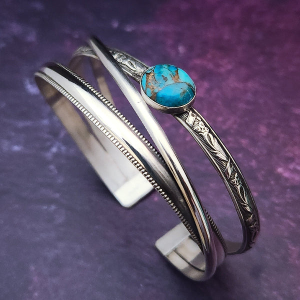 CROSSOVER Cuff No. 6, Sterling with Turquoise
