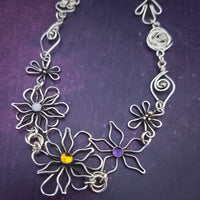 Ready To Ship Garden Silhouette Gemstone Necklace, Dahlia and Rose Bud {One-Of-A-Kind}