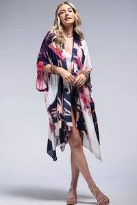 Artistic & lightweight kimono with bold watercolor-effect flowers