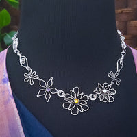 Ready To Ship Garden Silhouette Gemstone Necklace, Dahlia and Rose Bud {One-Of-A-Kind}