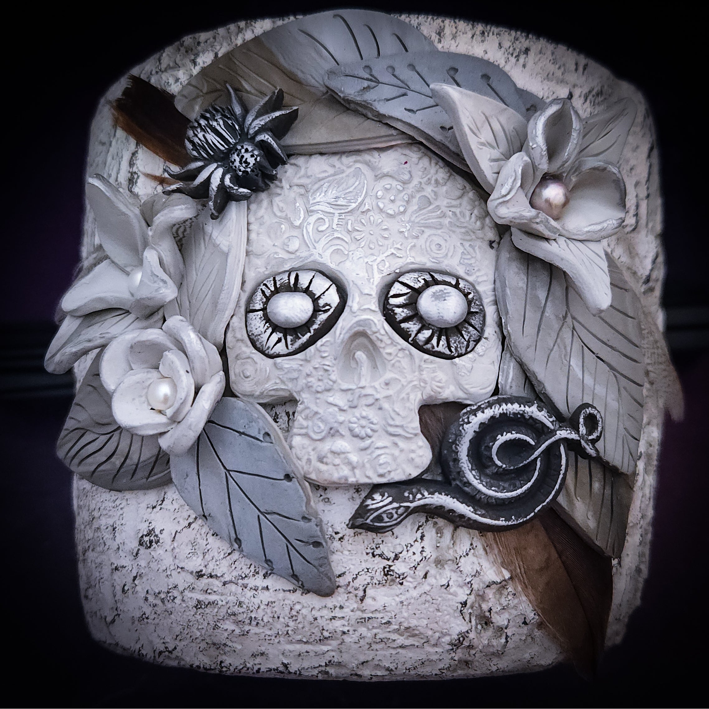 SKULL PLANTER #1 {One of A Kind, Pearls and Grays}