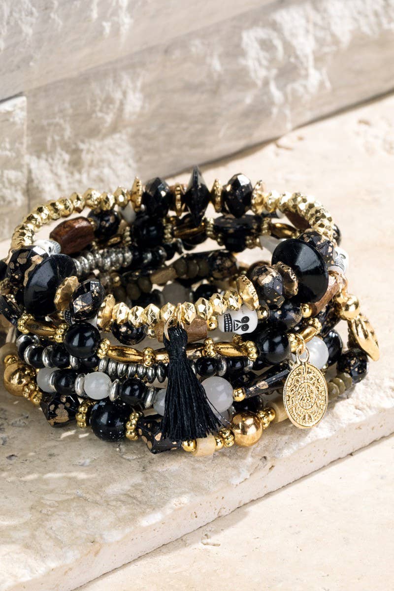 Stretch Bracelets, 9-in-1 Skull Charms Beads