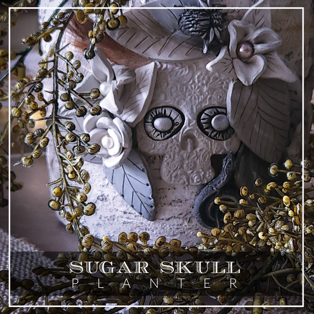 SKULL PLANTER #1 {One of A Kind, Pearls and Grays}
