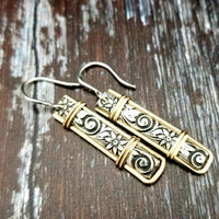 Wild Flower Drop Earrings, Sterling with Gold Wire Wrapped Accents