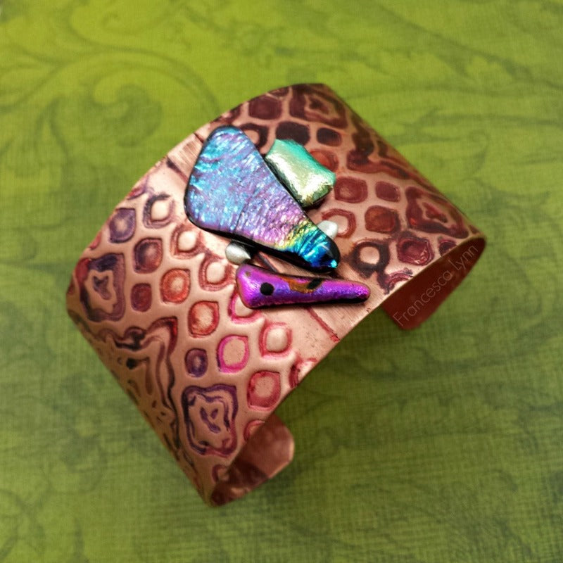 SOLD - One Of A Kind Copper and Dichroic Cuffs