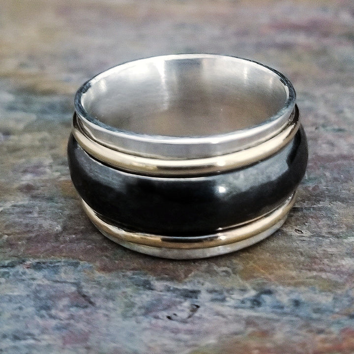 ROUGH & RUGGED Spinner Ring, Sterling Silver with Gold Accents {2 Color Options}