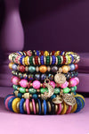 7-Strand Multi-Bead Stretch Bracelet with Charm