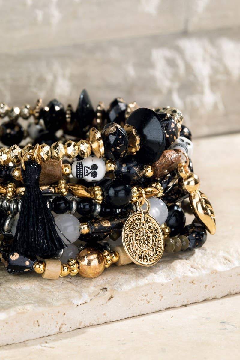 9-in-1 Skull Charms Beads Bracelet