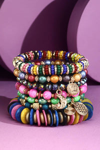 7-Strand Multi-Bead Stretch Bracelet with Charm