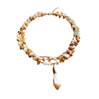 * Sunrise Faceted Beaded Collar Necklace w/ Quartz Crystal