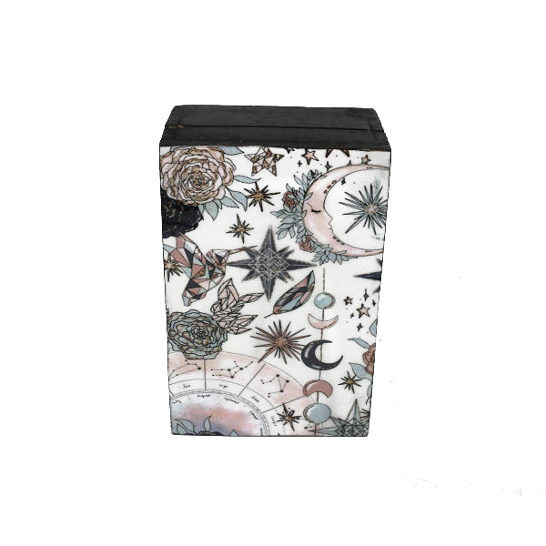 Box, Wooden Jewelry/Tarot Box (6 x 4 in.) - Pink Celestial (Black)