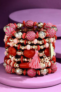 7 Strand Mixed Bead Bracelet with Accent Tassel