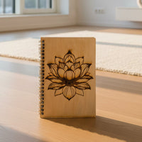 JOURNALS, Lotus Engraved Wooden Journal Cover, Natural Wood {Can be Personalized}