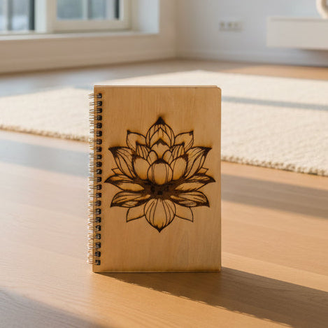 JOURNALS, Lotus Engraved Wooden Journal Cover, Natural Wood {Can be Personalized}