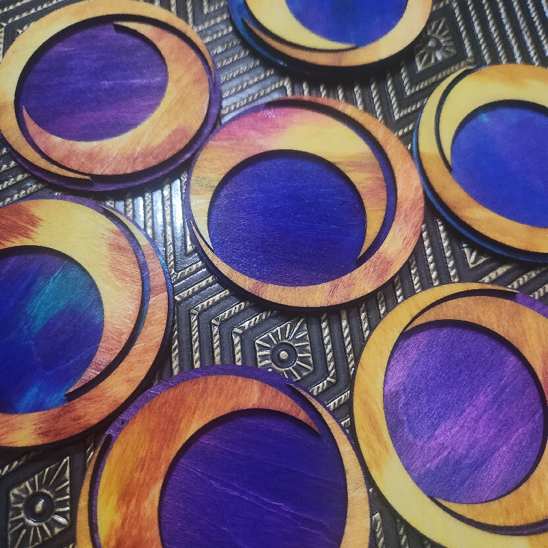 Celestial Tea Light Holders Set, Vibrant colors of wood. Sun, moon and stars