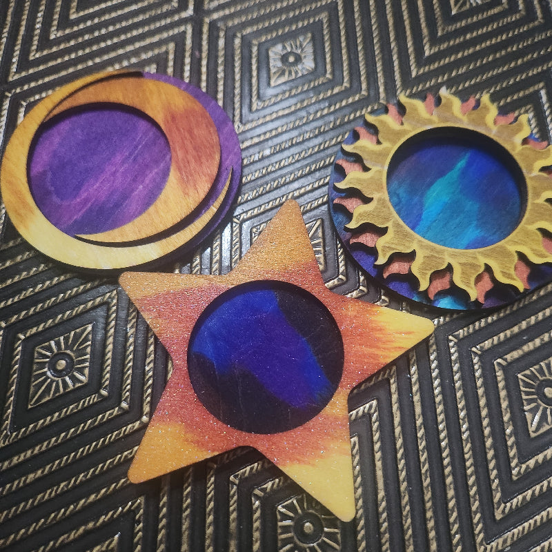 Celestials, Hand Painted LED Teal Light Candle Holders