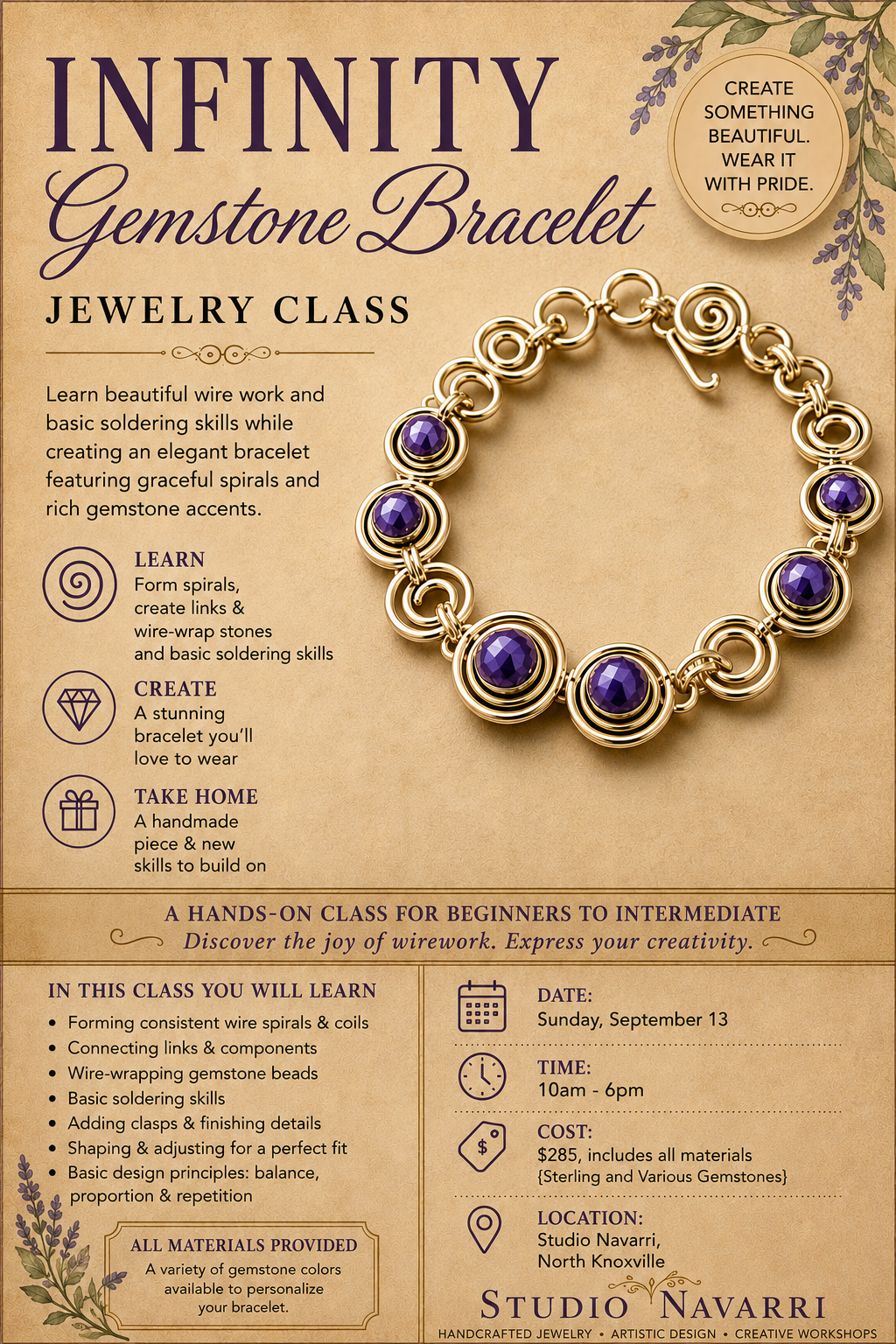 SEP 13 - Beginning Soldering - Infinity Gemstone Bracelet