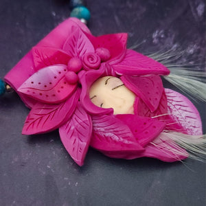 FOREST FAIRIES are ONE OF A KIND Artisan Necklaces. A sweet little fairy is caught napping in her nest of leaves.  By Studio Navarri