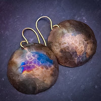 Flame Kissed Copper Earrings, Circle Disks, by Studio Navarri