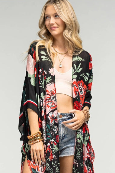 Gorgeous vibrant red floral printed lightweight kimono by Urbanista  - Studio Navarri 