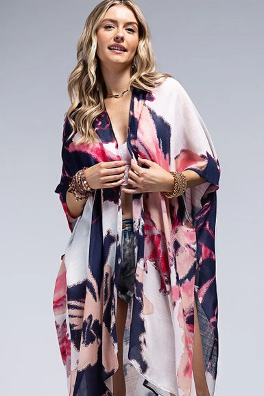 Artistic & lightweight kimono with bold watercolor-effect flowers 