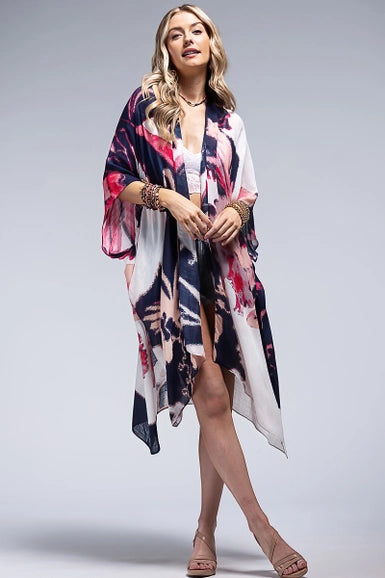 Artistic & lightweight kimono with bold watercolor-effect flowers 