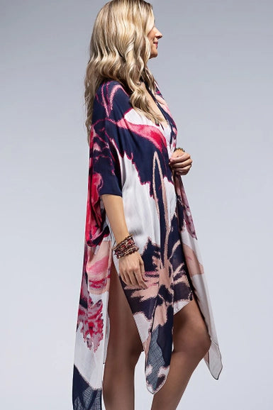 Artistic & lightweight kimono with bold watercolor-effect flowers 