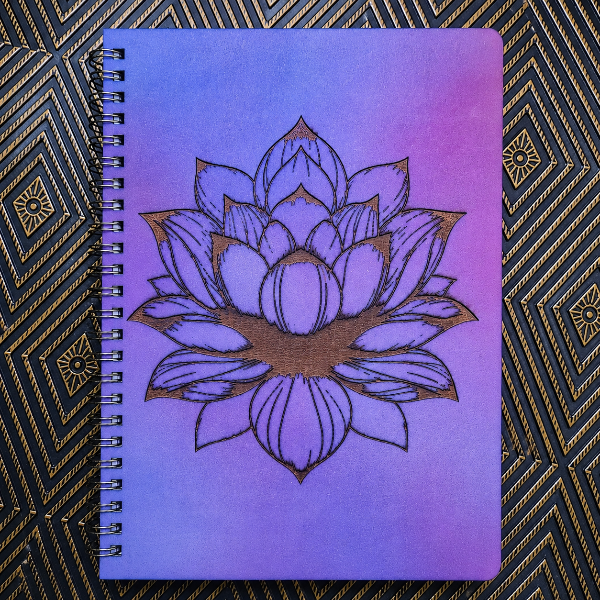 Lotus Engraved Wooden Journal Cover 01
