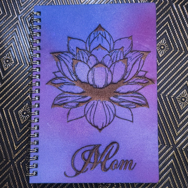 Lotus Engraved Wooden Journal Cover 02