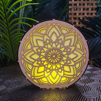 Mandala LED Wood Night Lights, laser cut bass wood with vellum, fairy lights