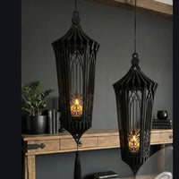 MOROCCAN HANGING CANDLE LANTERNS, Matte Black