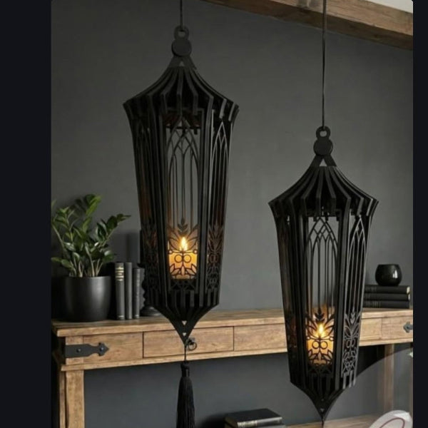 MOROCCAN HANGING CANDLE LANTERNS, Matte Black