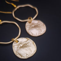 * Matte Gold Hoop Earrings with Coin Dangle 203v