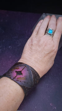 * Magenta Navajo Wide Leather Cuff Bracelet