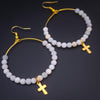 * Amazonite Beaded Hoop Dangle Earrings with Cross