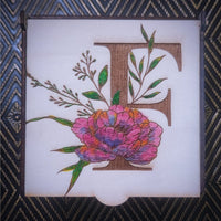 Peony Initial Treasure Box – Hand Painted Wooden Keepsake Box with Velour Lining