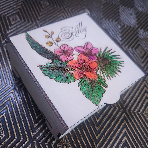 PERSONALIZED Tropical Treasure Box – Hand Painted Wooden Keepsake Box with Velour Lining