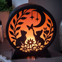 Kittens & Butterflies, Electric Nite Light, Handcrafted Cat & Moon I Cozy Ambient Lamp for Bedrooms & Nursery