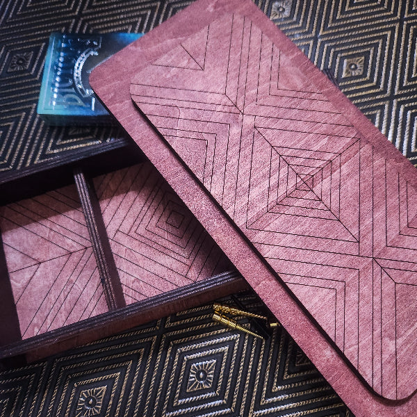 cribbage game set with geometric pattern on a textured surface