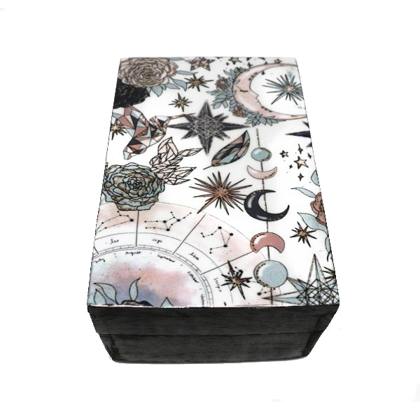 Box, Wooden Jewelry/Tarot Box (6 x 4 in.) - Pink Celestial (Black)