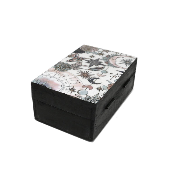 Box, Wooden Jewelry/Tarot Box (6 x 4 in.) - Pink Celestial (Black)