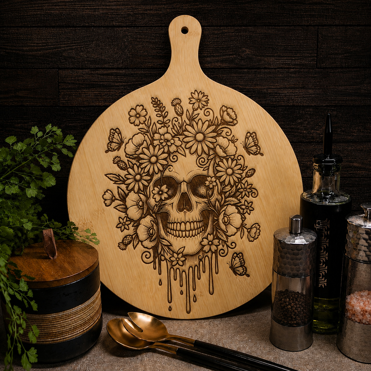 CHARCUTERIE BOARD, FLOWER SKULL