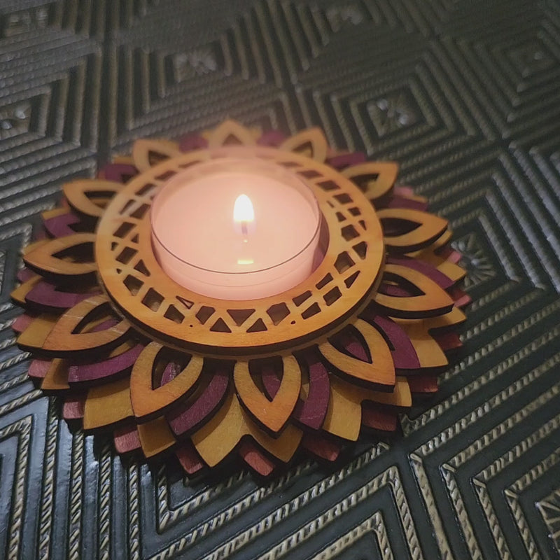 Sunflower Tea Light Holder in shades of sunset, marigold and lemon.