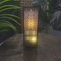 Domara 11 inch Laser Cut Lamp inspired by Frank Lloyd Wright, created by Studio Navarri