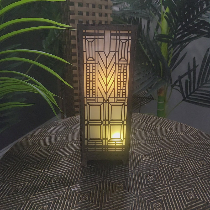 Domara 11 inch Laser Cut Lamp inspired by Frank Lloyd Wright, created by Studio Navarri