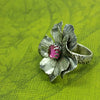 Take a journey to a summer cottage, gracefully adorned with climbing roses, clematis and wisteria. Invoke a feeling of warmth and tranquility with this sterling silver and pink sapphire COTTAGE ROSE Ring.