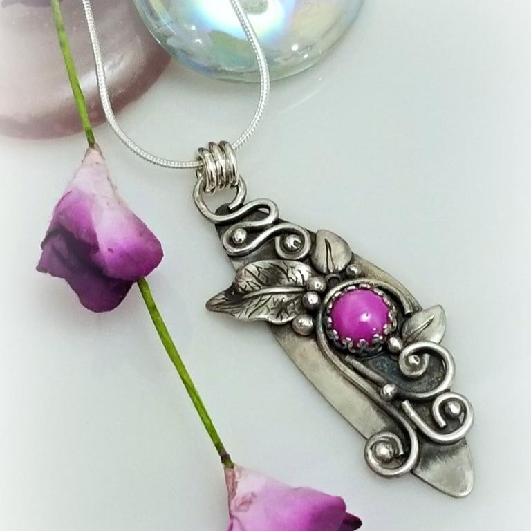 FLORAL GARDEN PENDANT, BEI, Sterling with Star Ruby, One of A Kind